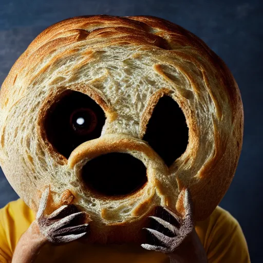 Prompt: photo of a bread monster