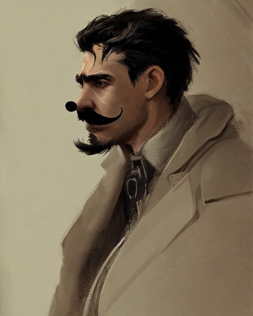 Image similar to a portrait of a male vintage thief with mustache by Cedric Peyravernay