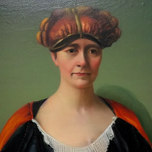 Prompt: oil painting portrait of a victorian woman with tecnological devices on her head