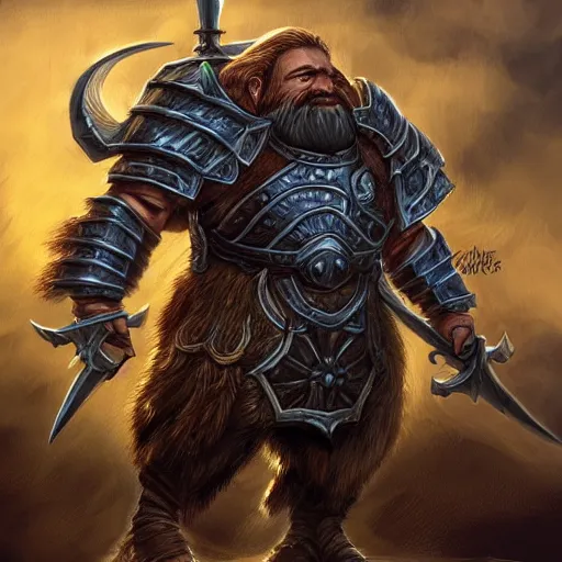 Prompt: digital fantasy art of a dwarf in full combat armor, highly detailed, trending on artstation, tolkien, world of warcraft, by Aaron Morse, by Ariel Fain, by Calvin Boice, by Christopher Hayes, by Matthew McKeown