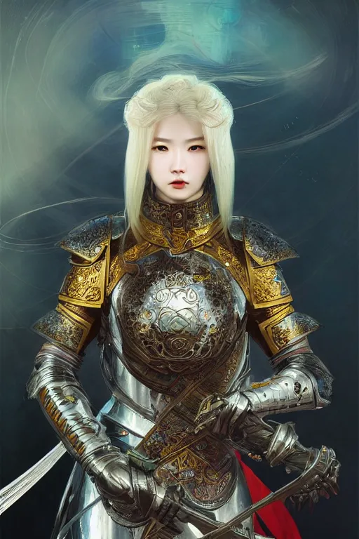 Image similar to beautiful and luxury and holy and elite and colorlpunk young three kingdom chinese female armor knight portrait +shinnyy eyes+front face with light flowing hair, ultradetail face, art and illustration by tian zi and craig mullins and WLOP and alphonse mucha, fantasy, intricate complexity, human structure, human anatomy, fantasy character concept, watermark, blurry, hyperrealism 8k