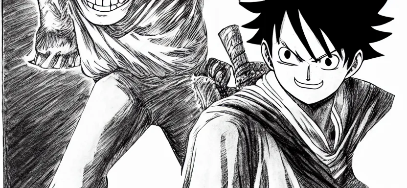 Image similar to luffy in berserk manga