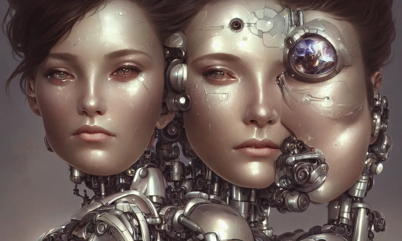 Image similar to beautiful crying! female mechanical android!, half portrait, intricate detailed environment, photorealistic!, intricate, elegant, highly detailed, digital painting, artstation, concept art, smooth, sharp focus, illustration, art by artgerm and greg rutkowski and alphonse mucha