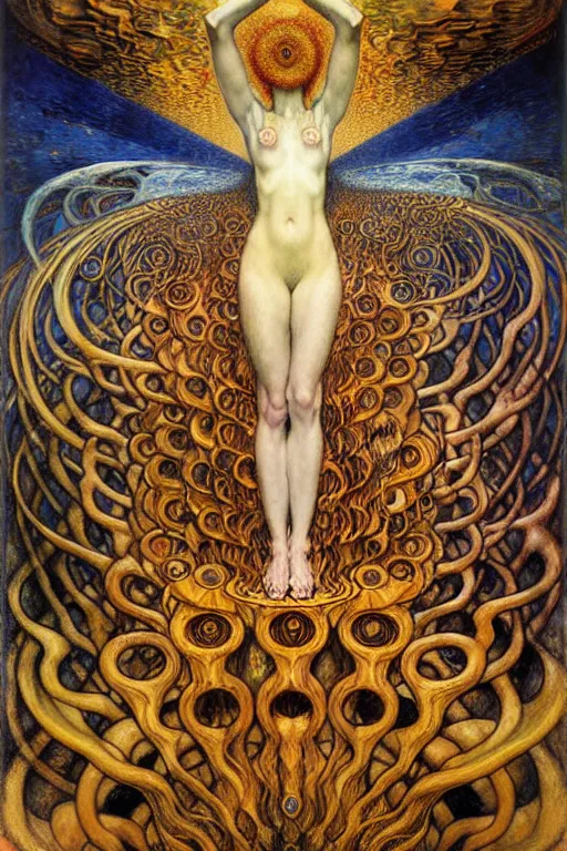 Image similar to Divine Chaos Engine by Karol Bak, Jean Delville, William Blake, Gustav Klimt, and Vincent Van Gogh, symbolist, visionary