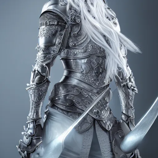 Image similar to studio portrait of albino snow elf archer in an ornate silver armour, handsome, elegant, ultrafine hyperrealistic detailed face illustration by kim jung gi, irakli nadar, intricate linework, sharp focus, bright colors, matte, octopath traveler, final fantasy, unreal engine highly rendered, global illumination, radiant light, intricate environment