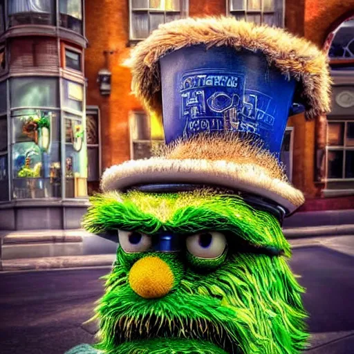 Image similar to stunning award winning hyperrealistic hdr 8 k highly detailed portrait photo of oscar the grouch as a real human