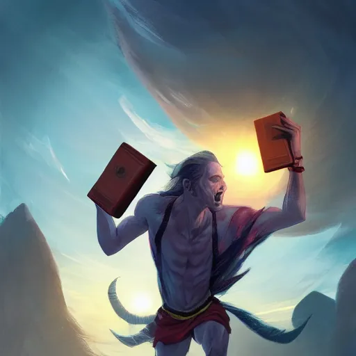Image similar to action digital art of a an athletic runner holding a bible. Chased by mysterious monsters. concept art, highly detailed, promotional art, HD, digital painting, trending on ArtStation, golden ratio, rule of thirds,