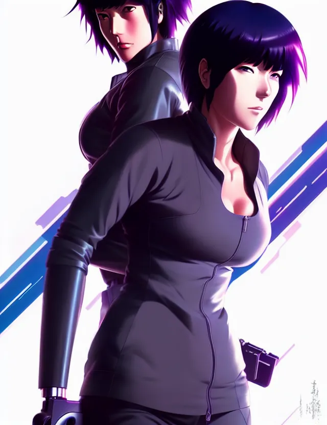 Image similar to a fullbody portrait of motoko kusanagi the major ghost in the shell : : stand alone complex, under repairs, maintenance : : by ilya kuvshinov, rossdraws, artgerm, sola digital arts, anti aliasing, raytracing : :