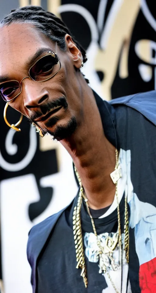 Image similar to snoop dogg with extremely long neck