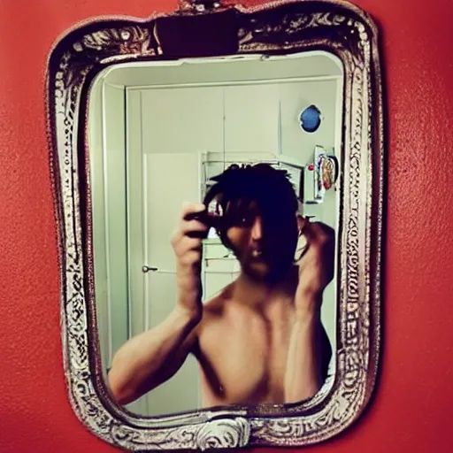 Image similar to satan in his underpants mirror selfie