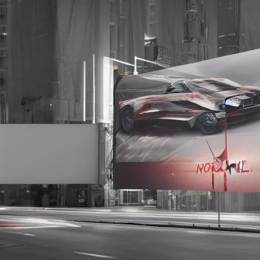 Image similar to sci-fi wall structure logotype and car on the coronation of napoleon painting and digital billboard in the middle, unreal engine 5, keyshot, octane, artstation trending, ultra high detail, ultra realistic, cinematic, 8k, 16k, in style of zaha hadid, in plastic, dark, tilt shift,