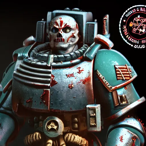 Image similar to very sad crying guardsman in a space hulk from warhammer 4 0 k darktide : : octane render, unreal engine 5, cinematic lighting