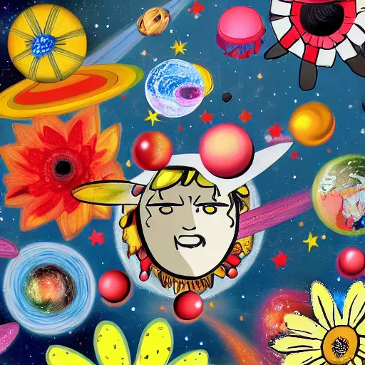 Image similar to outerspace, flowers, fun, comic relief, diversion