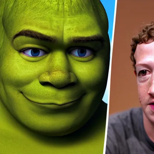 Image similar to mark zuckerberg and shrek wrestling