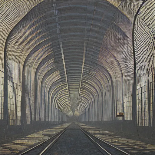 Prompt: and endless train station, it goes in forever, dreamscape surreal masterpiece. Zdzislaw, barlowe. 8k.