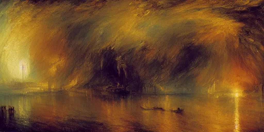 Prompt: Cyberspace landscape, oil painting by J.M.W. Turner, museum quality
