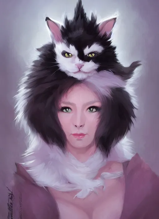 Image similar to cat white and black fur, pink nose, cute and adorable, pretty, beautiful, dnd character art portrait, 1 0 pounds, matte fantasy painting, deviantart artstation, by jason felix by steve argyle by tyler jacobson by peter mohrbacher, cinematic lighting