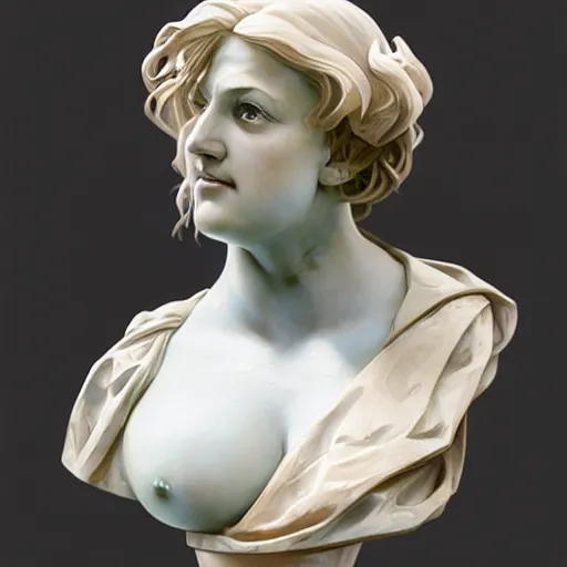 Image similar to beautiful lifelike award winning marble statue bust of gabe newell trending on art station artgerm greg rutkowski alphonse mucha museum quality cinematic atmospheric