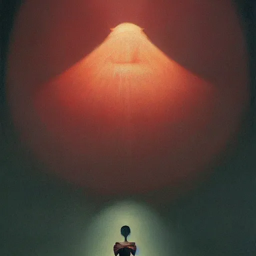 Image similar to dark shrouded woman performing ethereal ritual, expanding energy, epic surrealism by Edward Hopper and James Gilleard, Zdzislaw Beksinski, Katsuhuro Otomo highly detailed