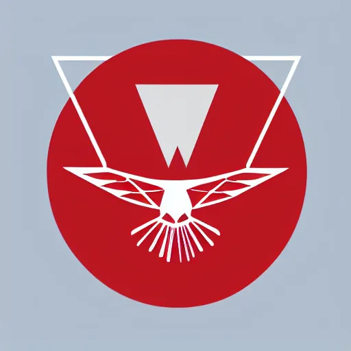 Image similar to geometric white eagle, flying above an open black book, icon, red background, vector, simple logo, cgsociety, artstation