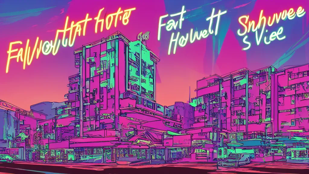 Prompt: synthwave fat hotel