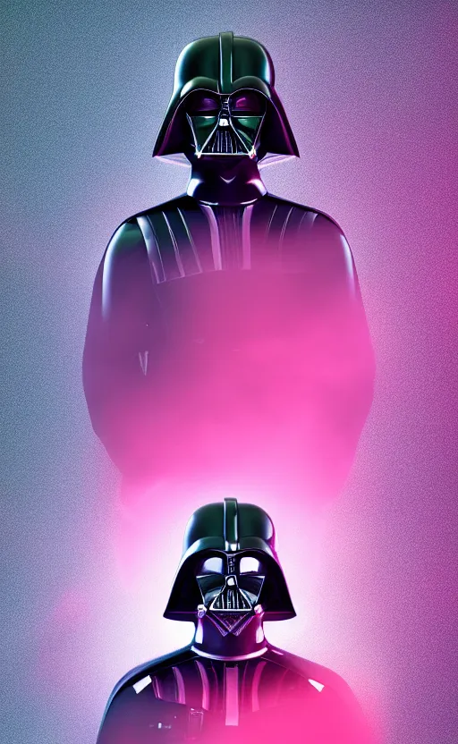 Image similar to darth vader synth wave retro wave vapor wave white and pink lighting and clothes and tech cyberpunk style ultra realistic high quality highly detailed 8 k