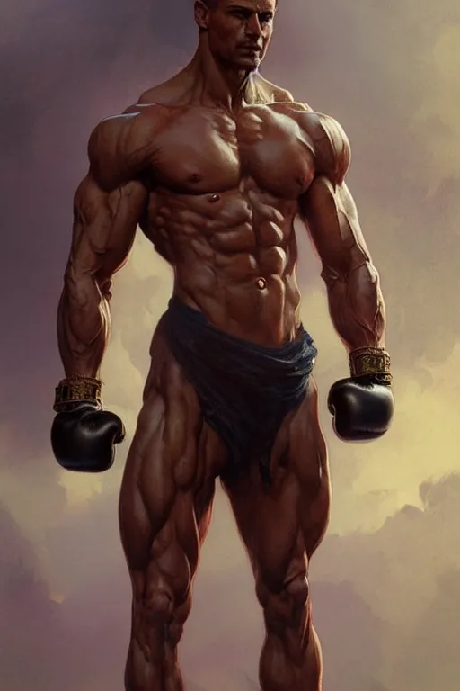 Image similar to A muscular fighter, fit, very muscular male body, intricate, highly detailed, digital painting, artstation, concept art, sharp focus, illustration, art by greg rutkowski and alphonse mucha