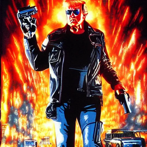 Image similar to trump as terminator, movie poster, digital art, high - detailed, 4 k, artstation, hyper - realistic, by drew struzan