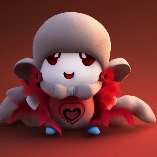 Image similar to cute fumo plush girl imp with a red heart on her forehead, vray