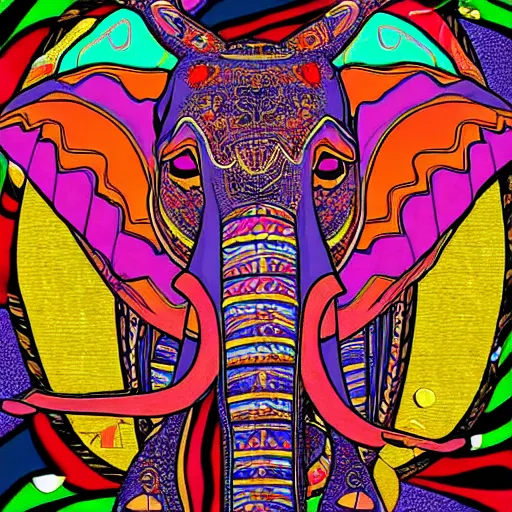 Image similar to elephant in a room, psychedelic art, anime style, highly detailed, LSD