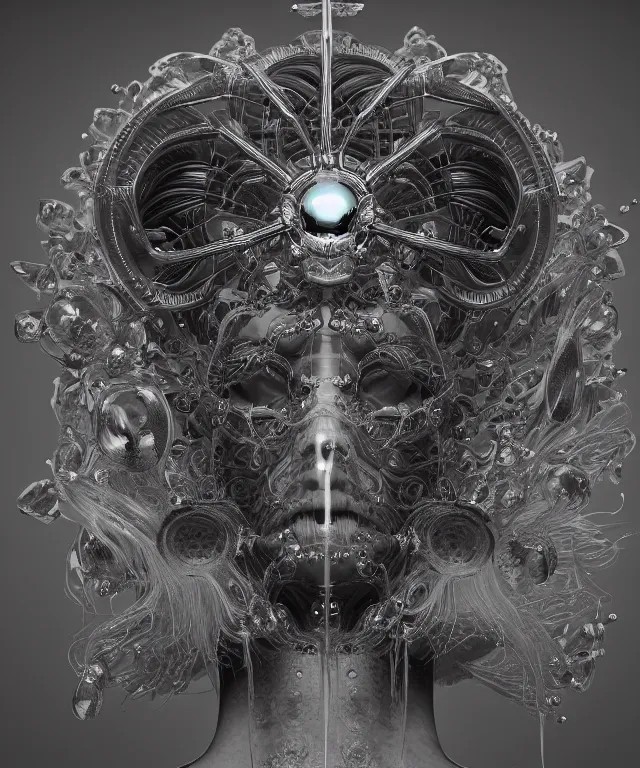 Image similar to symmetrical, centered, goddess close-up portrait wigh crown made of skulls. betta fish, phoenix, bioluminiscent creature, intricate artwork by Tooth Wu and wlop and beeple. octane render, trending on artstation, greg rutkowski very coherent symmetrical artwork. cinematic, hyper realism, high detail, octane render, 8k