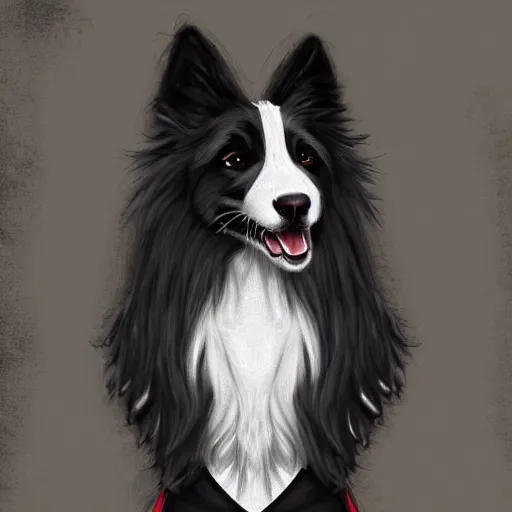 Image similar to a portrait of an anthropomorphic border collie with gothic attire, furaffinity, furry fandom, digital painting, cute