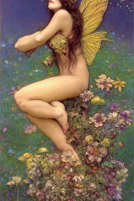 Image similar to a beautiful faerie, golden ratio, detailed, rainbowshift, by jean - baptiste monge, maxfield parrish, john william waterhouse, brian froud