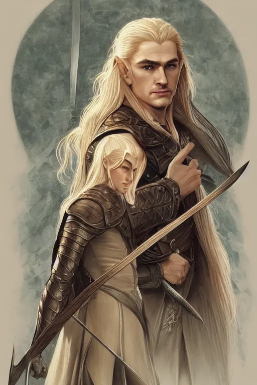 Image similar to legolas, lord of the rings elf, intricate, elegant, highly detailed, digital painting, artstation, concept art, smooth, sharp focus, illustration, art by artgerm and greg rutkowski and alphonse mucha