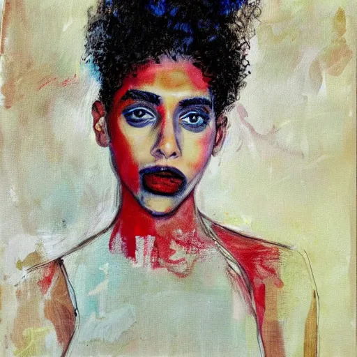 Image similar to impressionism smeared very strange portrait of imaan hammam