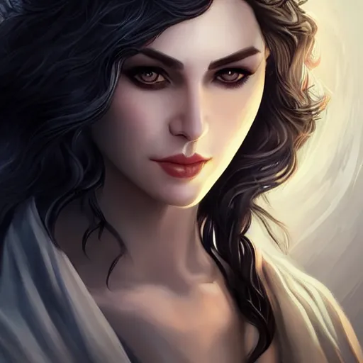 Image similar to yennefer, beautiful face, rule of thirds, intricate outfit, by artgerm