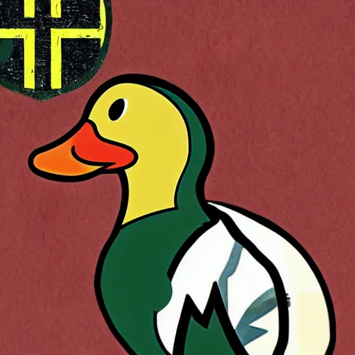 Prompt: a duck, gta v cover art
