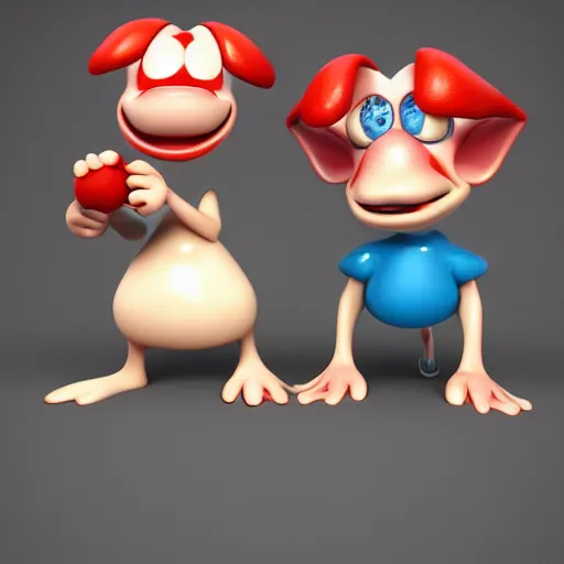 Image similar to ren and stimpy, 3 d character design, rendered in octane render, unreale engine