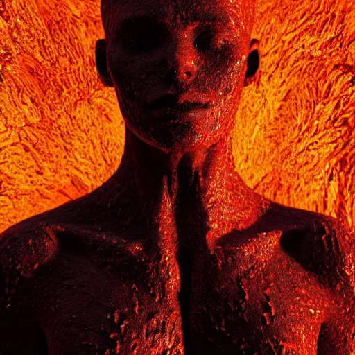 Prompt: human sculpture made out of molten lava, CGSociety, photorealistic, highly detailed, sharp, not blurry, ultra-photorealistic, postprocessing, 8k