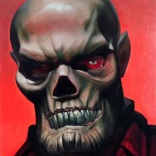 Prompt: ultra realistic portrait painting of red skull vladimir lenin, art by frank frazetta, 4 k, ultra realistic, highly detailed, epic lighting