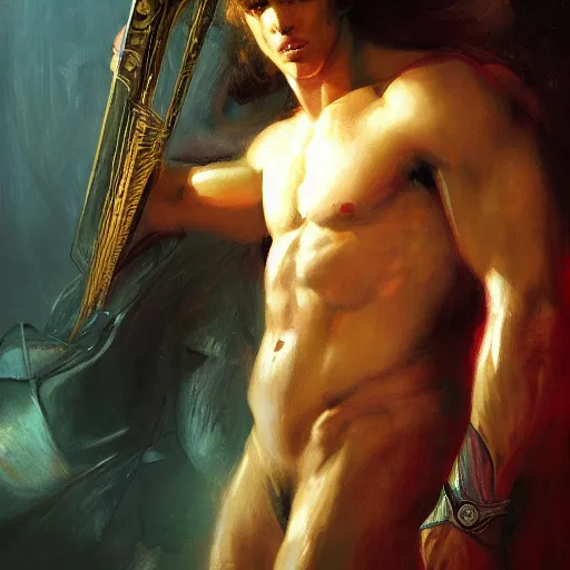 Image similar to handsome portrait of a young guy fitness posing, radiant light, caustics, war hero, hades supergiant, by gaston bussiere, bayard wu, greg rutkowski, giger, maxim verehin