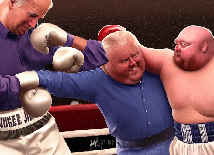 Image similar to Joe Biden punches a fat man, 8K, high quality, highly detailed render