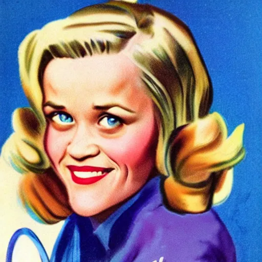 Image similar to “Reese Witherspoon portrait, color vintage magazine illustration 1950”