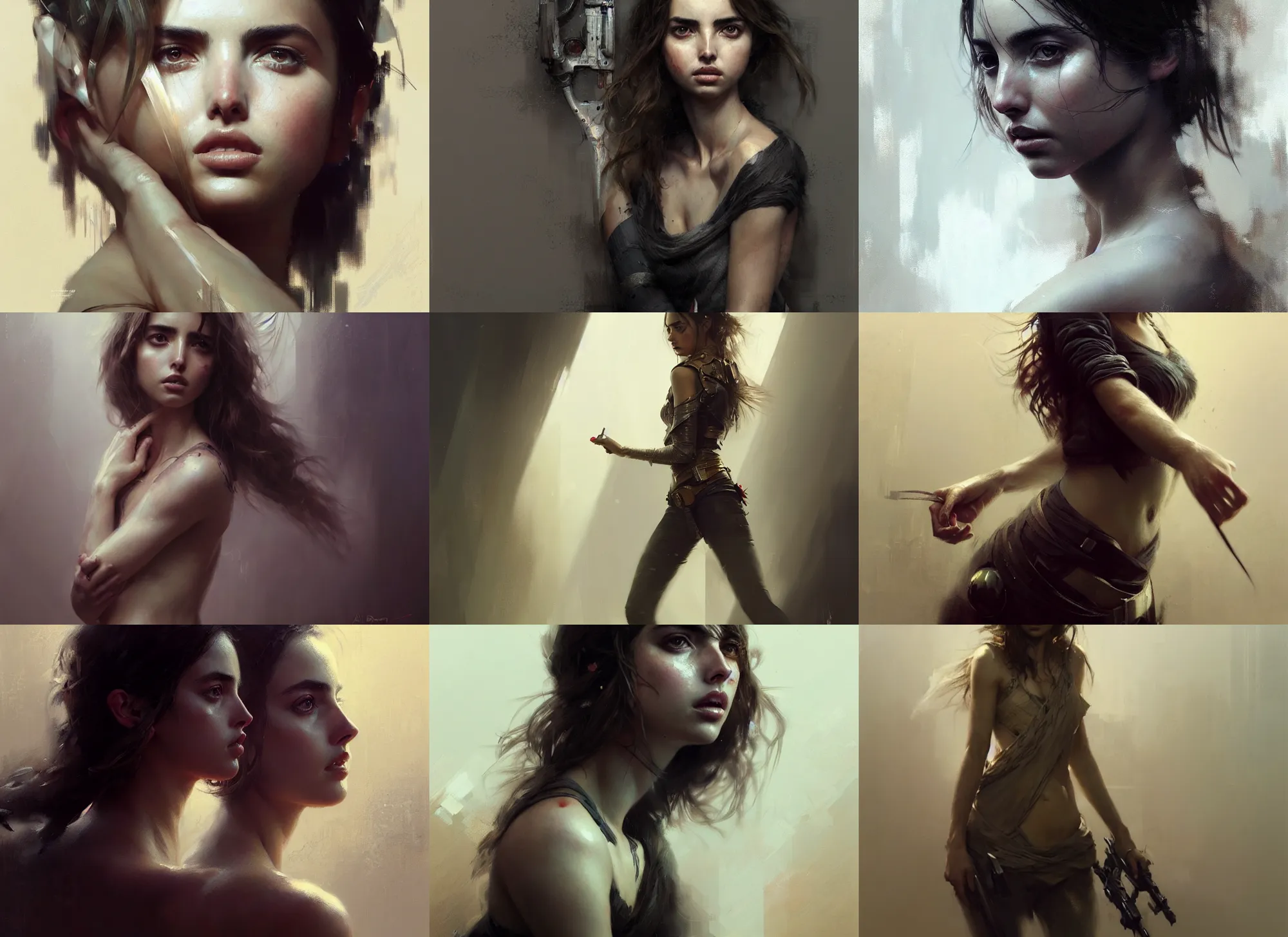 Prompt: a full body portrait of ana de armas, intricate, sharp focus, illustration, highly detailed, digital painting, concept art, matte, art by ruan jia and wlop and greg rutkowski, masterpiece