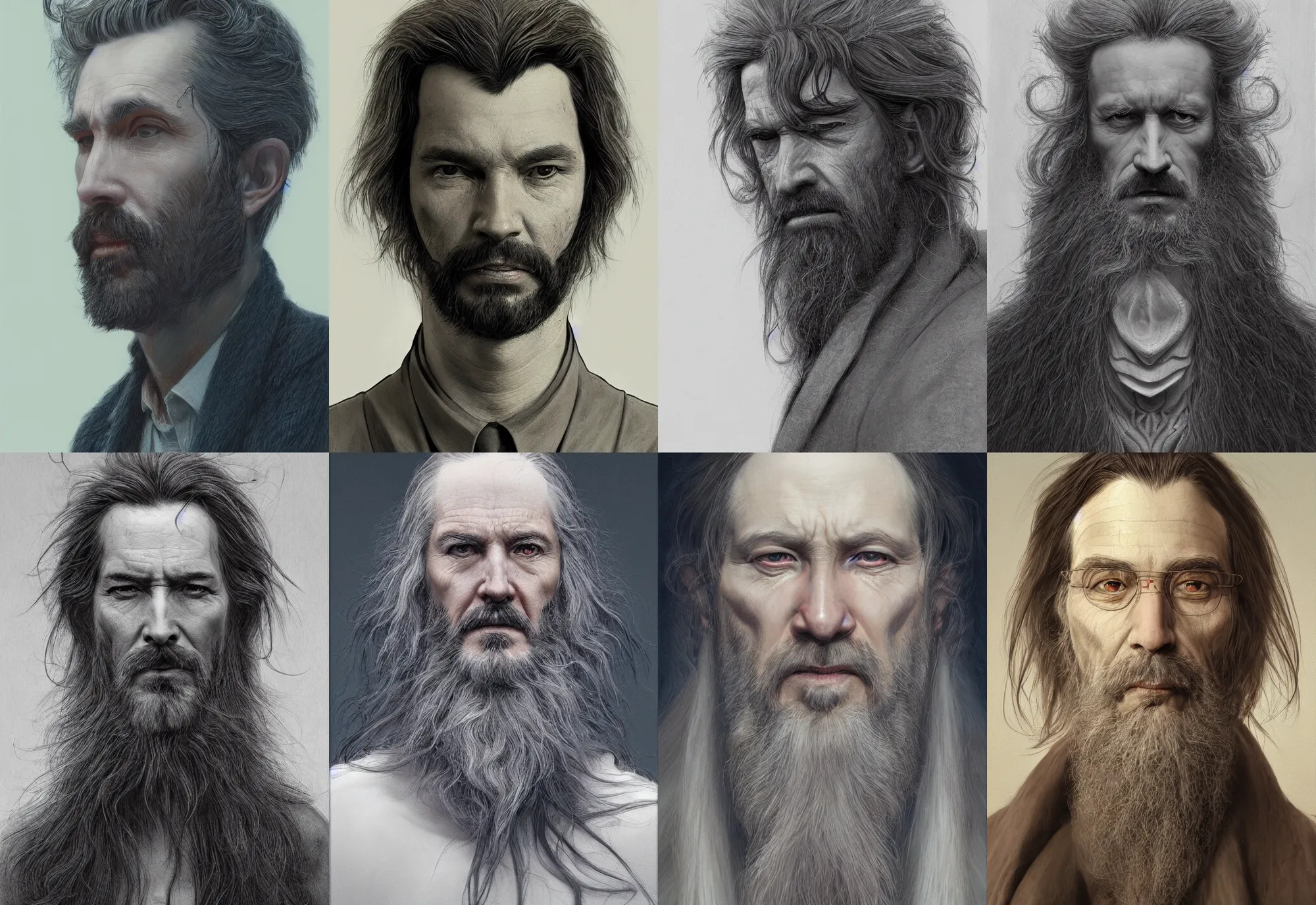 Prompt: portrait of a man with long hairs, art by James Jean and Wayne Barlowe, high detail, cinematic, cgsociety 8k
