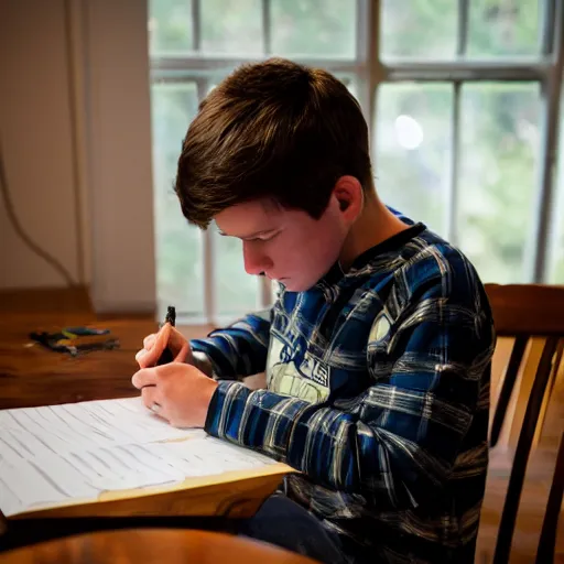 Prompt: Ethan Smith writing his next guide, (EOS 5DS R, ISO100, f/8, 1/125, 84mm, RAW, postprocessed, facial features)