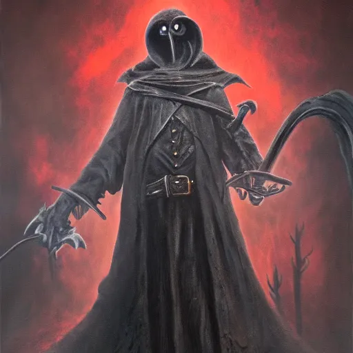 Prompt: Plague doctor, Bloodborne boss, matte painting, detailed, Bloodborne, oil on canvas