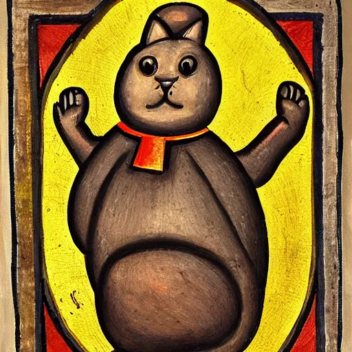 Prompt: a portrait of a fat cat, christian iconography