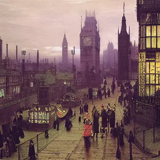 Prompt: future Tudor London by John Atkinson Grimshaw