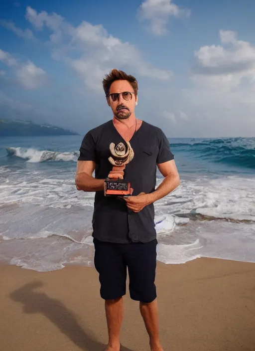 Image similar to a full portrait photo of robert downey jr holiday in bali, f / 2 2, 3 5 mm, 2 7 0 0 k, lighting, perfect faces, award winning photography.